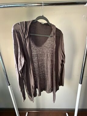 Tahari Linen Blend Open Cardigan in Dusty Mauve